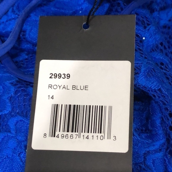 NWT La Femme Formal Gown Maxi Dress Size 14 Royal Blue Floral Lace Rhinestone - Picture 6 of 11